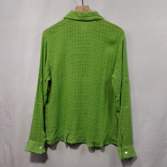 NWOT Coldwater Creek 100% Linen Button Shirt Women's Green Casual Gauzy Retro - Picture 5 of 10